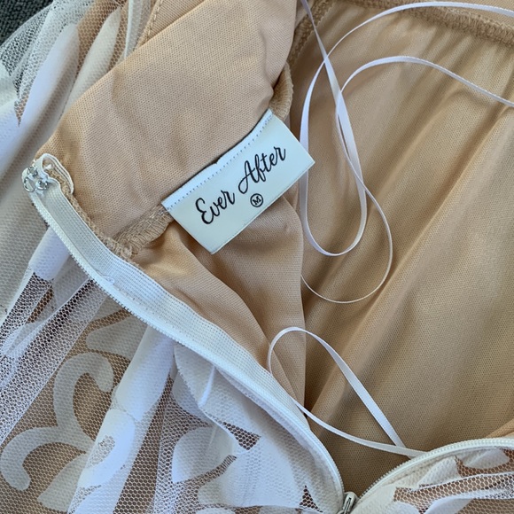 Special Occasion Maxi Dress with Velvet Floral Detail, Size M, Color Nude&White - Picture 12 of 16